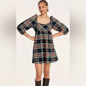 J. Crew Puff Sleeve Stewart Tartan Plaid Mini Dress Size 8